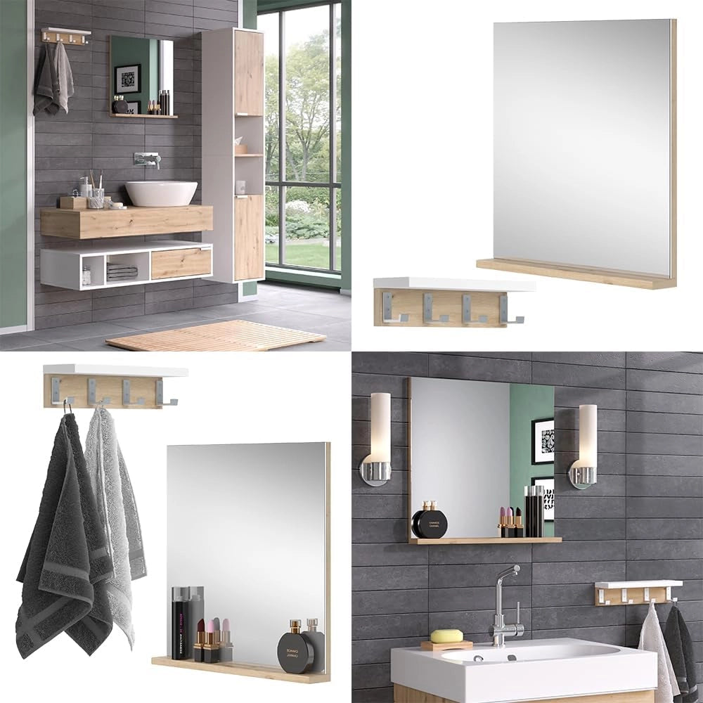 Specchio bagno Henri, Bianco, 50 x 51.6 cm con ripiano, per il montaggio sotto il lavandino con ritaglio per sifone