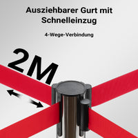 Colonnine tendinastro 320 x 70 x 900 mm, Set 2 paletti delimitatori in acciaio inox con nastro rosso