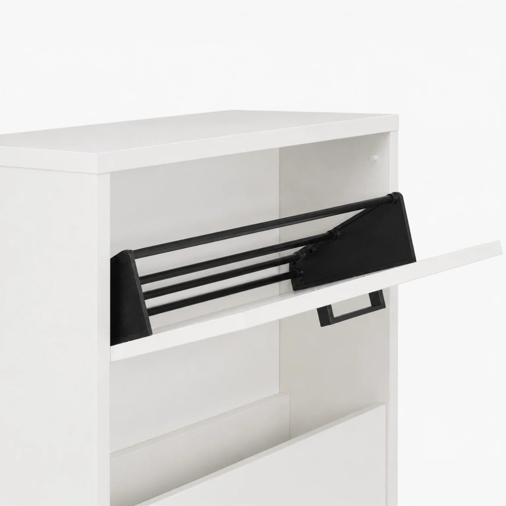 Scarpiera 5 Ante a Ribalta Salvaspazio Bianco Cemento Già Montata | Mobile Portascarpe Alto 75x186x18 cm | Scarpiera Slim Moderna per Ingresso e Corridoio