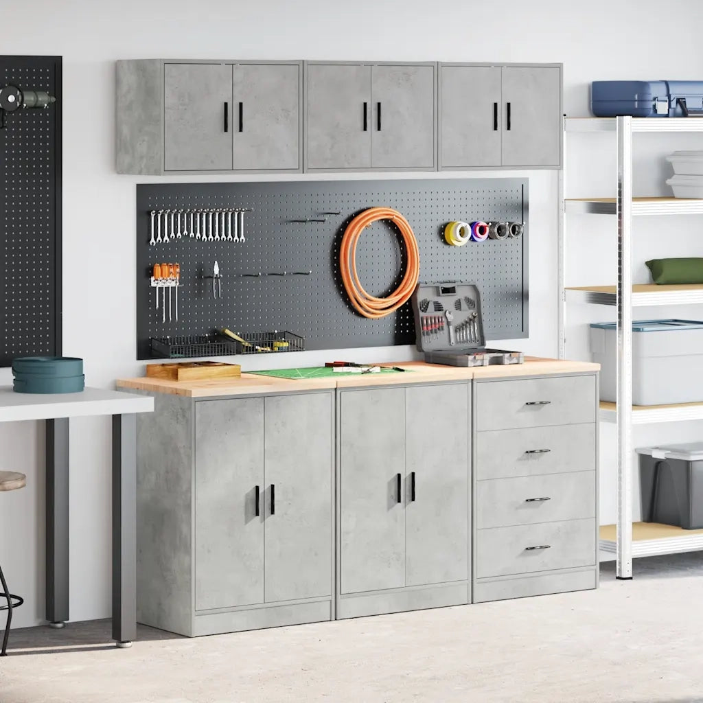 vidaXL Armadi da Garage 6 pz Grigio Cemento in Legno Multistrato