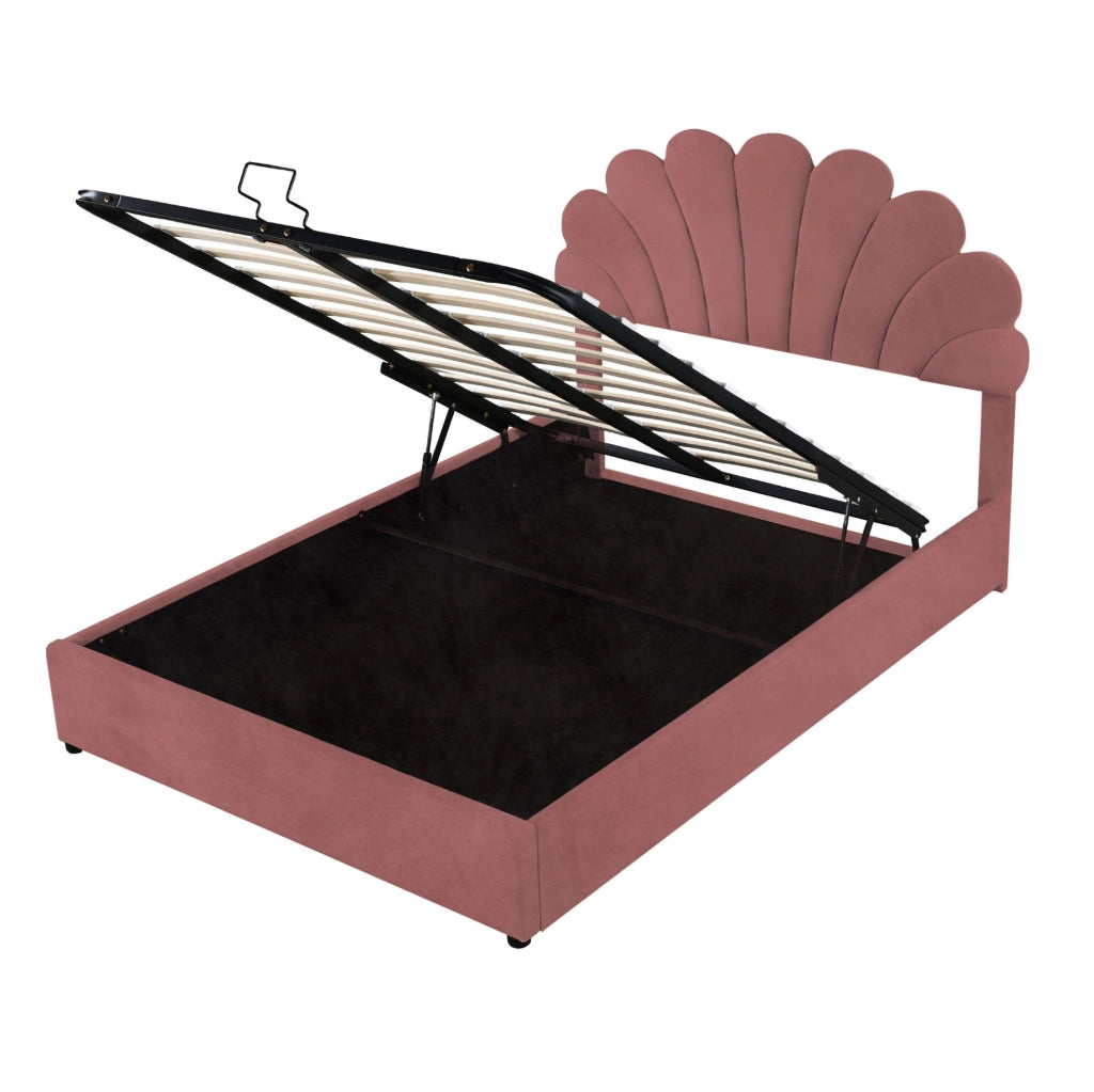Letto matrimoniale 140x200 cm; contenitore idraulico; velluto rosa (Senza materasso)