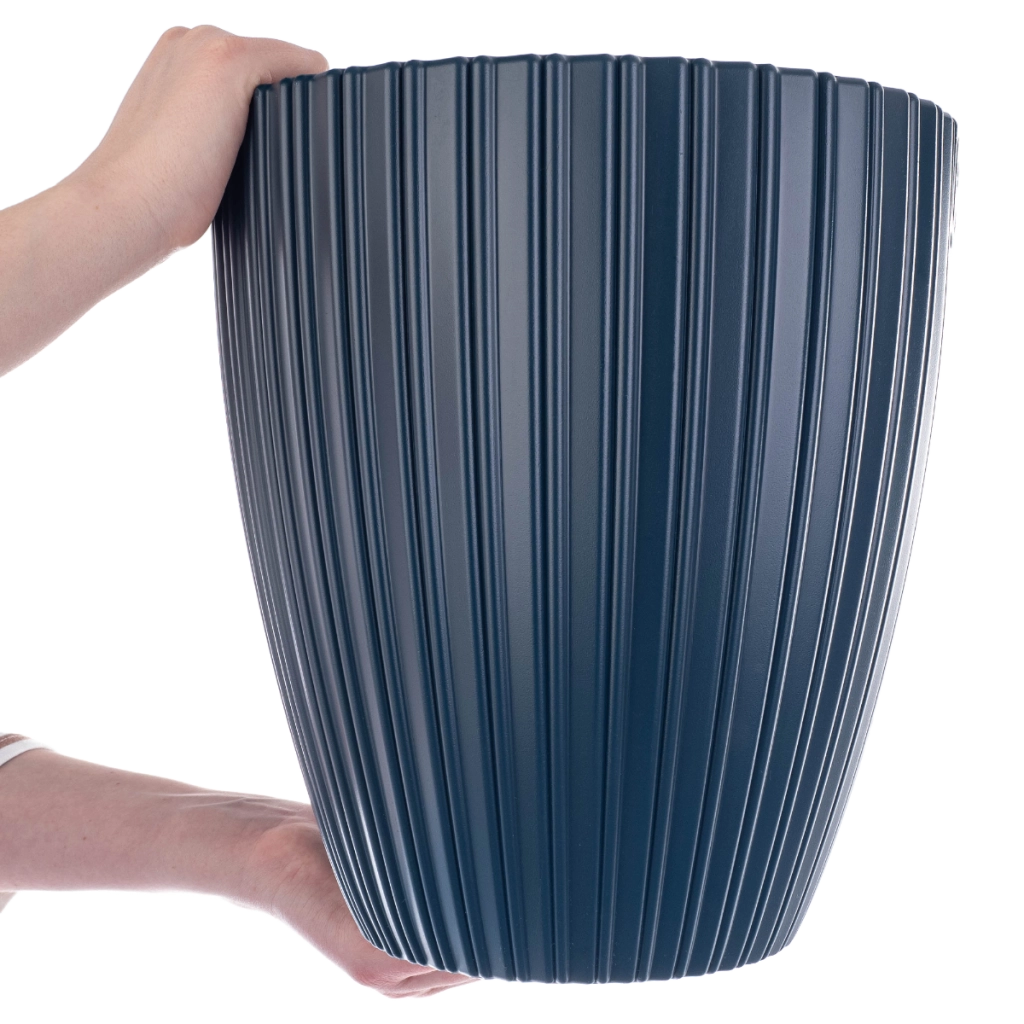 Vaso da fiori KADAX 40 cm, coperchio, inserto, vaso da fiori in plastica blu