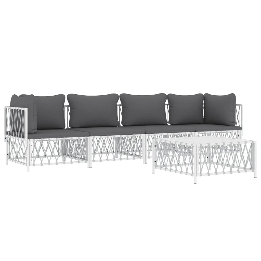 Set Salotto da Giardino 5 pz con Cuscini in Acciaio Bianco 3186822