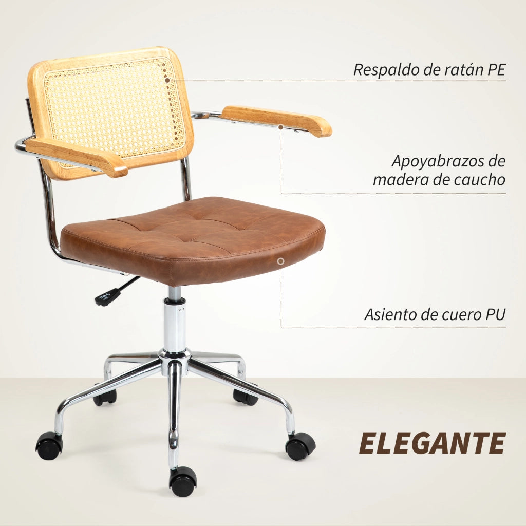 Sedia da Ufficio con Altezza Regolabile e Schienale in Rattan Sintetico ¨C zephmum ¨C Marrone 60x55,5x82-90 cm