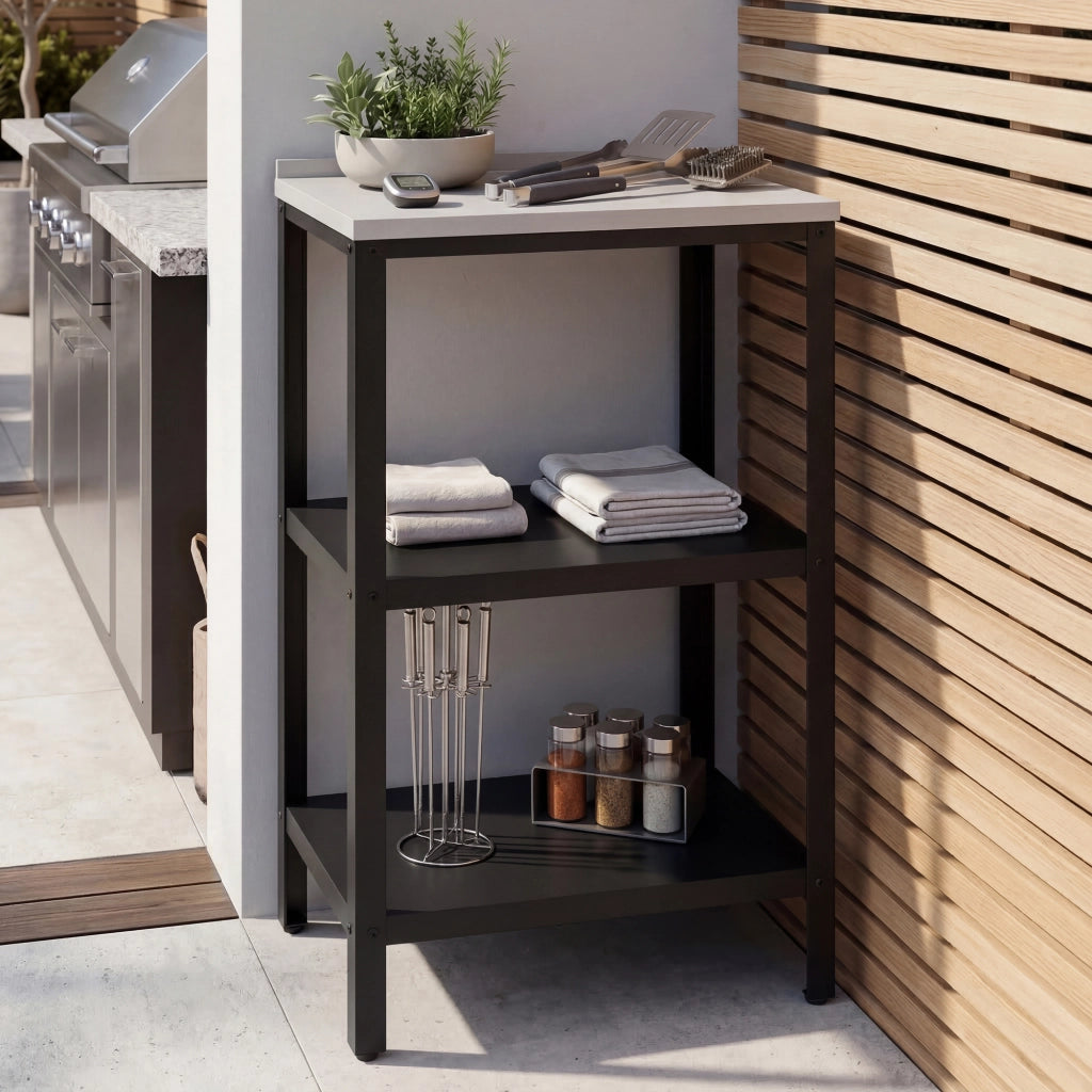 Bancone da Giardino Bolognano in Acciaio con Ripiani 92x50x50 cm Argentato / Nero opaco casa.pro