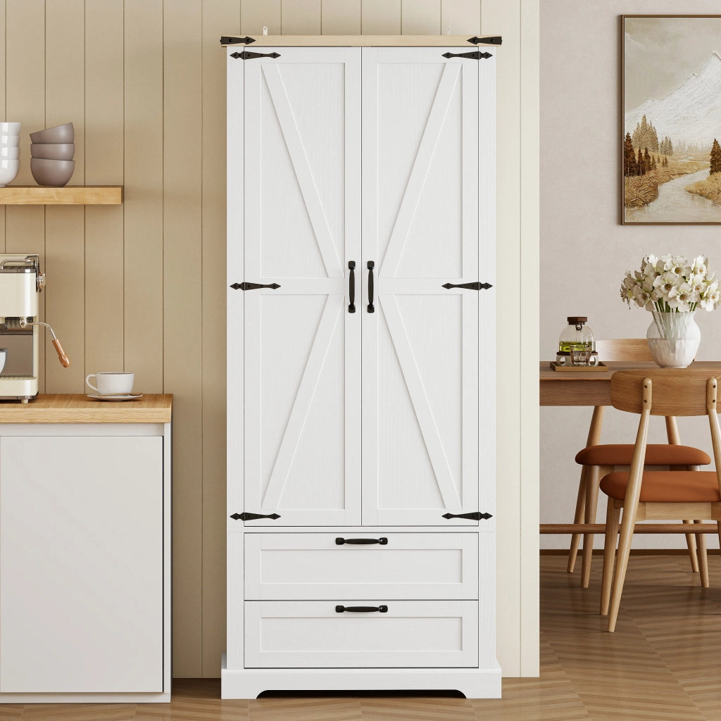 Credenza Rustica ¨C Zephmum ¨C 2 Ante 2 Cassetti Ripiani Regolabili 76x40x180 Bianco