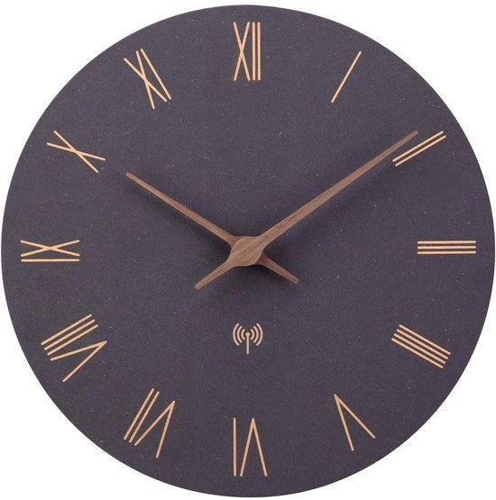 Ora Affidabile Radiocomandata in MDF Senza Suono di Giro con Batteria Quarzo Grande per Camera, Casa, Cucina, Camera da Letto, Ufficio, Scuola (Nero + Numeri Romani) 30cm