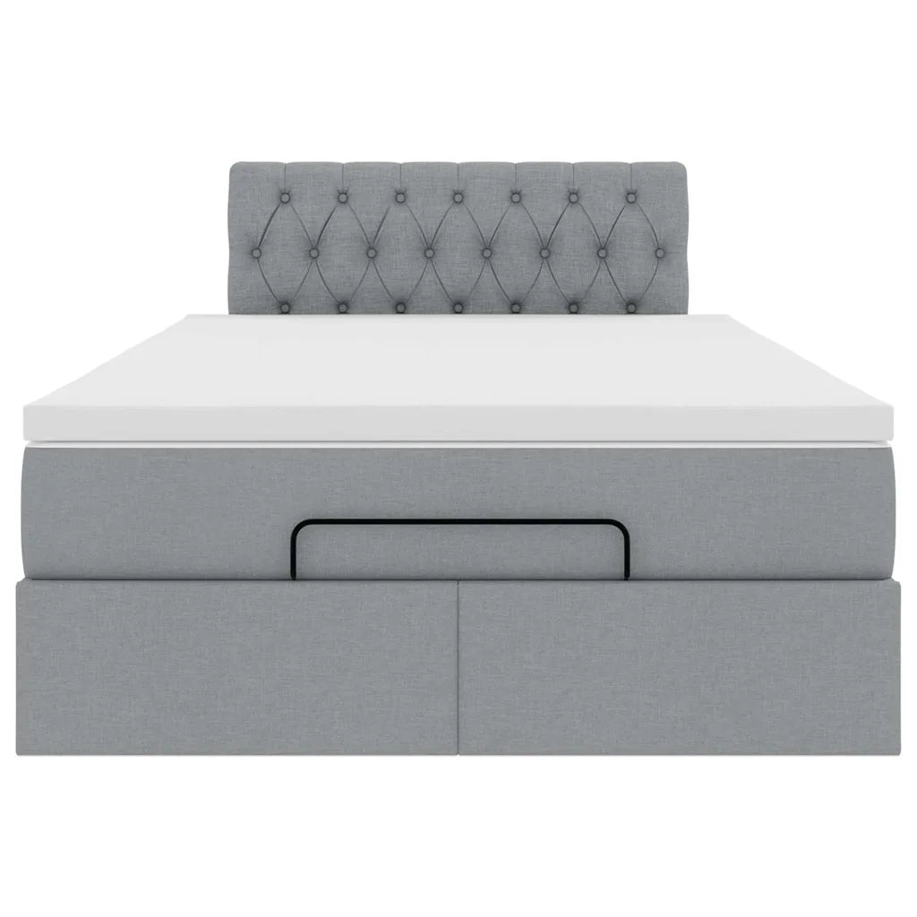 Pouf Letto con Materasso Grigio Chiaro 120x200 cm in Tessuto