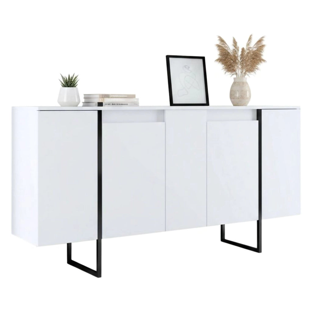 Credenza Arta, Buffet da soggiorno, Madia da salotto, Dispensa da cucina, 160x35h80 cm, Bianco e Nero