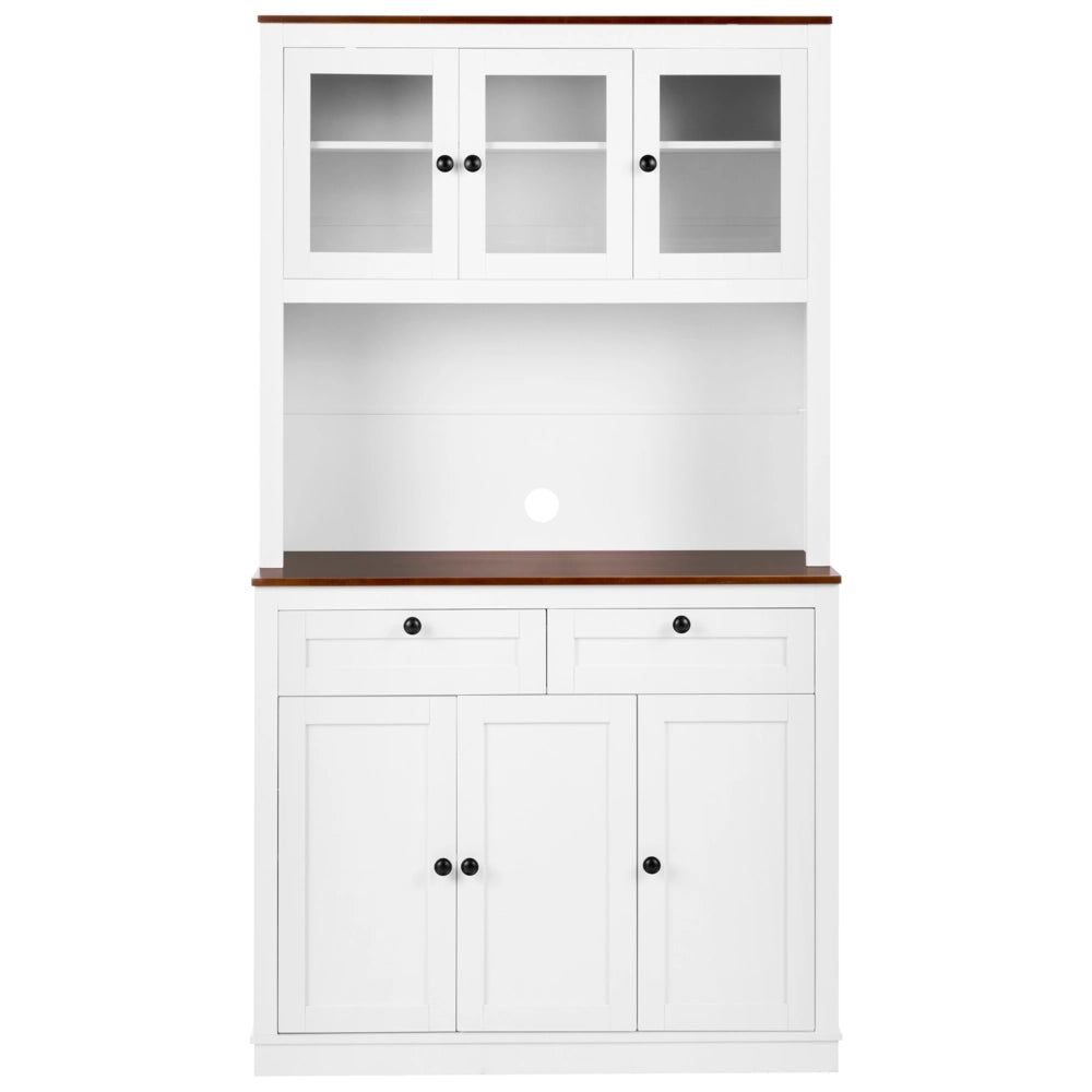 Credenza bianca in MDF con vetrina e alzatina, buffet da cucina, in stile rustico e cottage