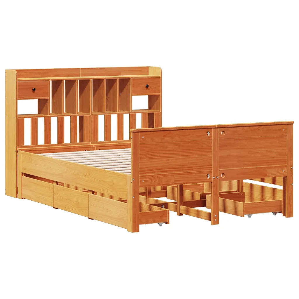 Letto Libreria senza Materasso Marrone Cera 140x200 cm in Pino 3308923