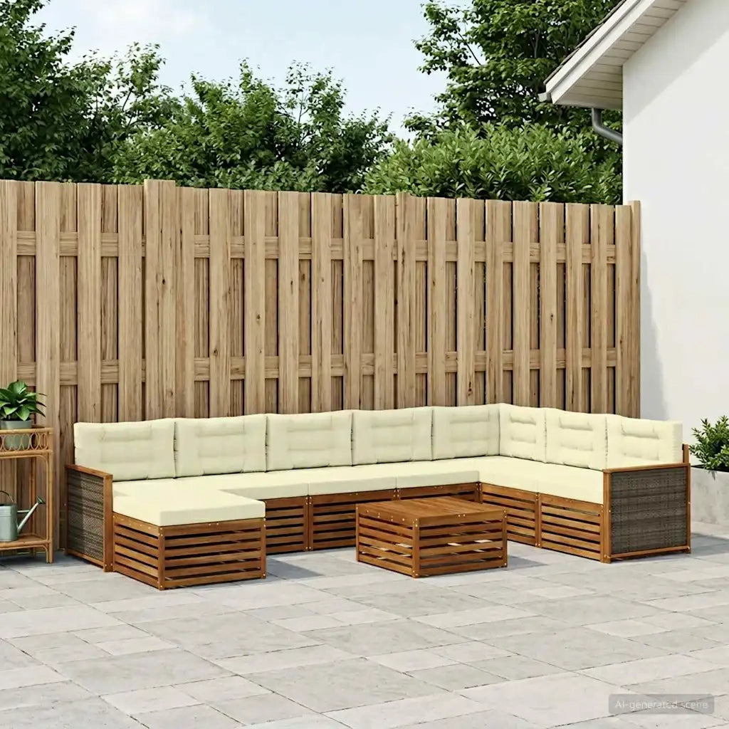 Set di divani da esterno con cuscino 9 pcs Naturale e Crema