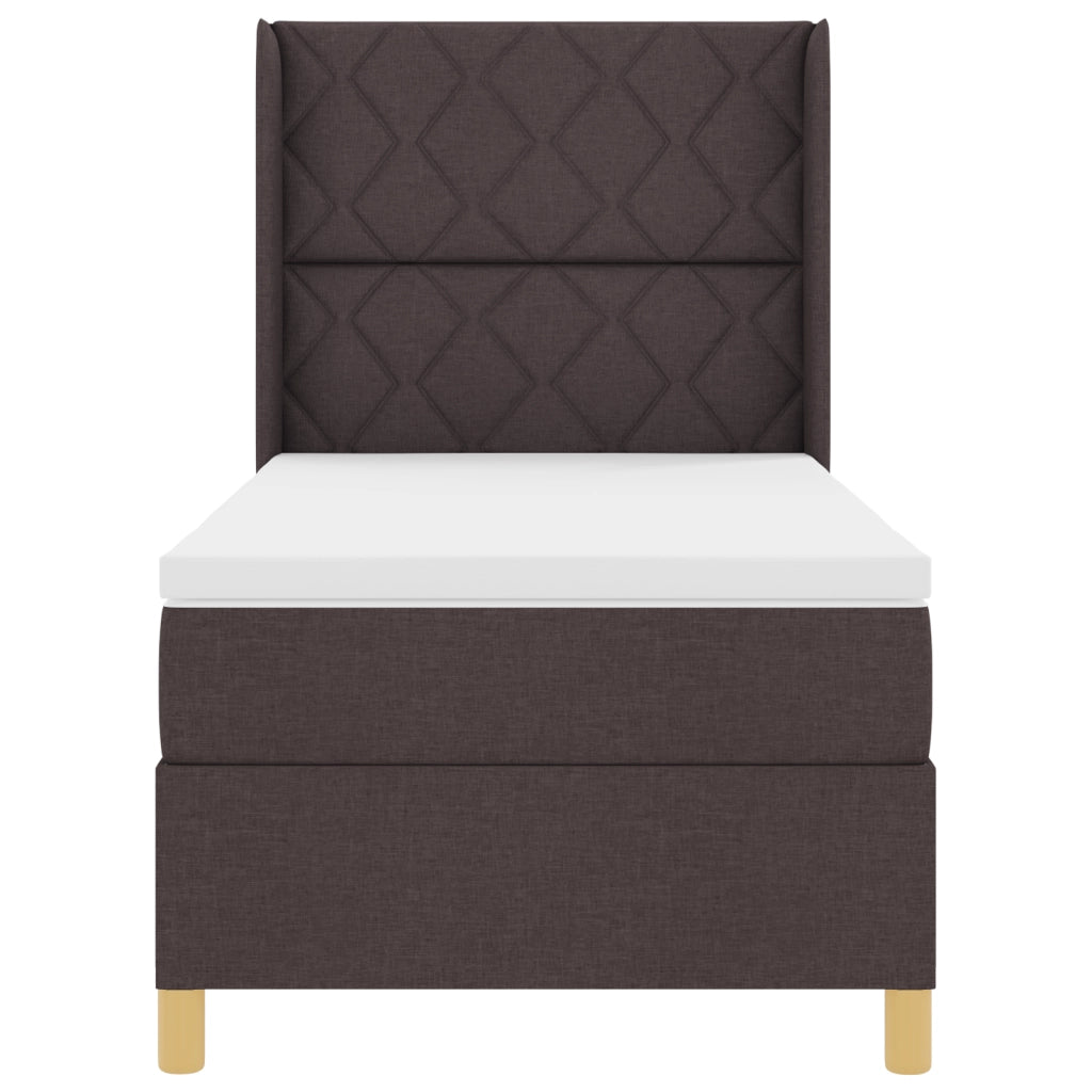 Letto Box Spring con Materasso e LED Marrone Scuro 100x200 cm Tessuto