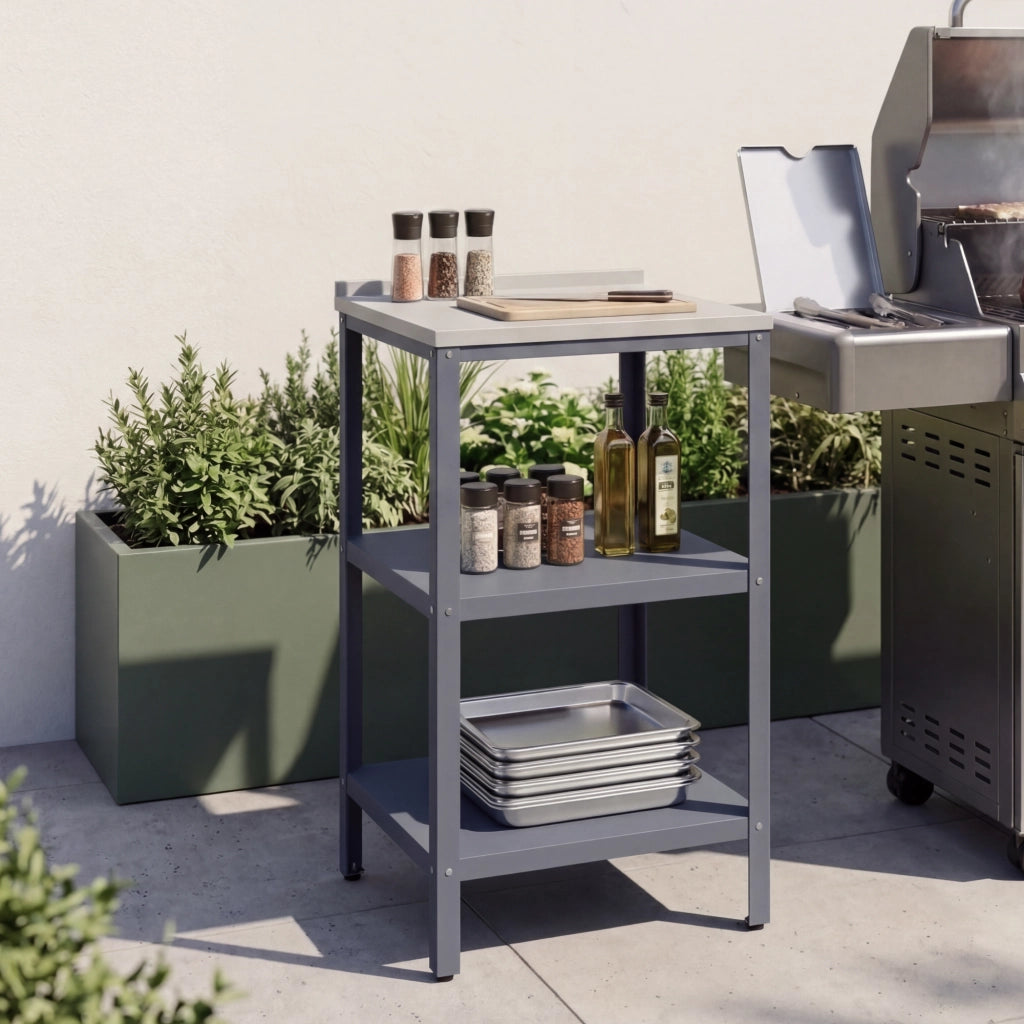 Bancone da Giardino Bolognano in Acciaio con Ripiani 92x50x50 cm Argentato / Grigio opaco casa.pro