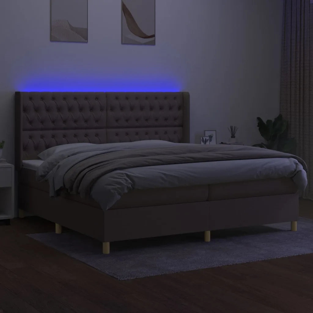 Letto a Molle Materasso e LED tortora 200x200cm in Tessuto