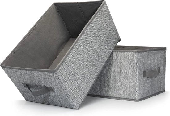 Set di contenitori di archiviazione grandi, 2 contenitori, contenitori pratici per l'archiviazione, 38 x 26 x 20 cm, organizzatore pieghevole, contenitori di archiviazione in grigio-beige