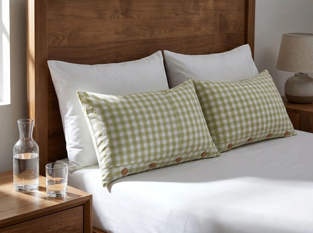 Set di 2 cuscini decorativi a quadretti verde oliva e bianco con bottoni 40 x 60 cm soggiorno camera da letto