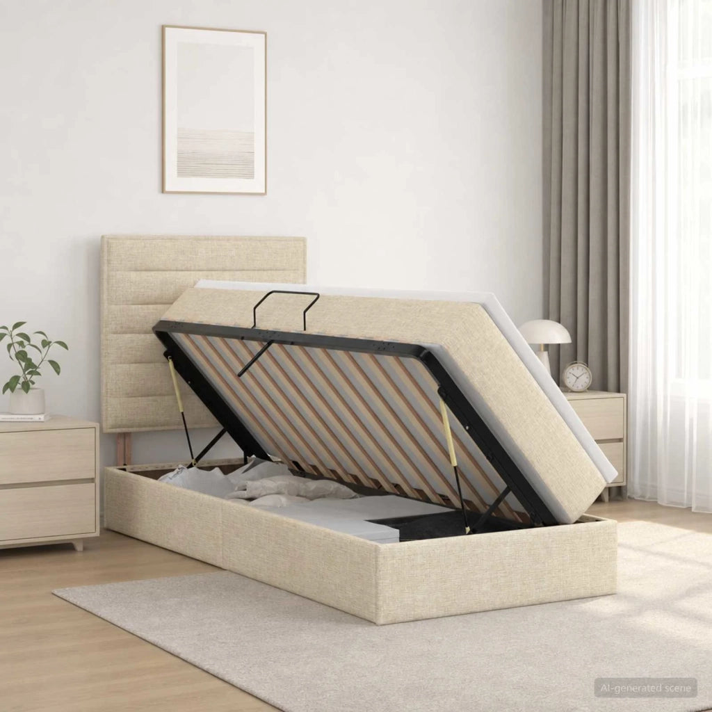Letto con contenitore e materasso Crema 100 x 200 cm Tessuto 3459424