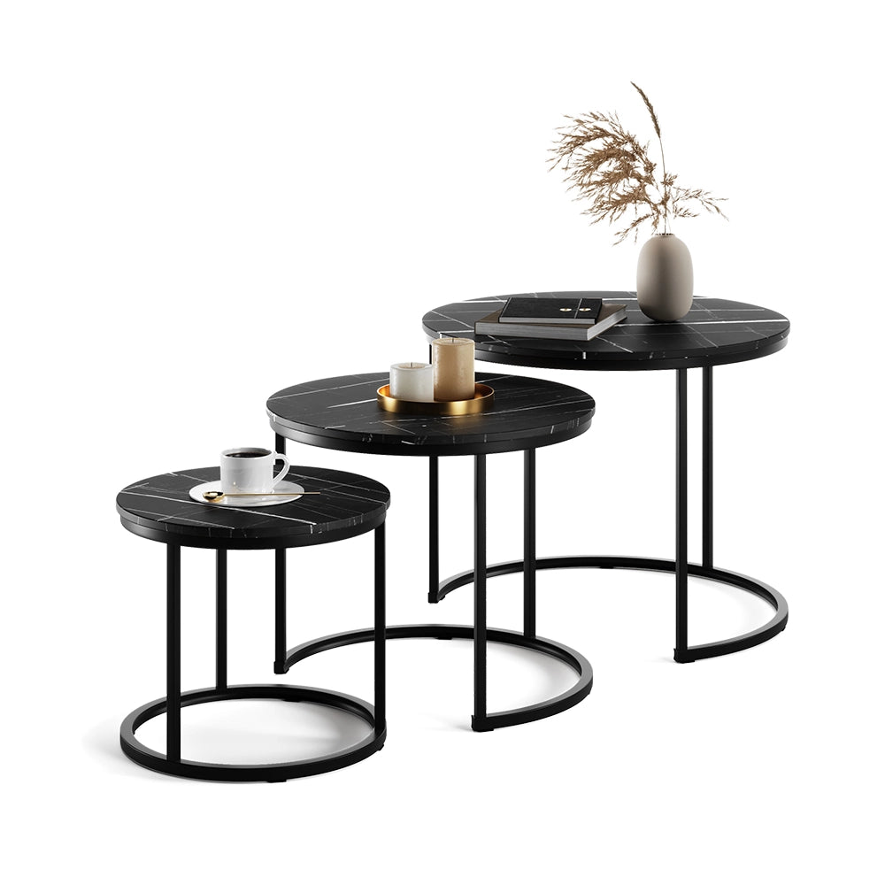 Vicco Set di tavolini da caffè Marmo nero 55 x 55 cm 3 parti