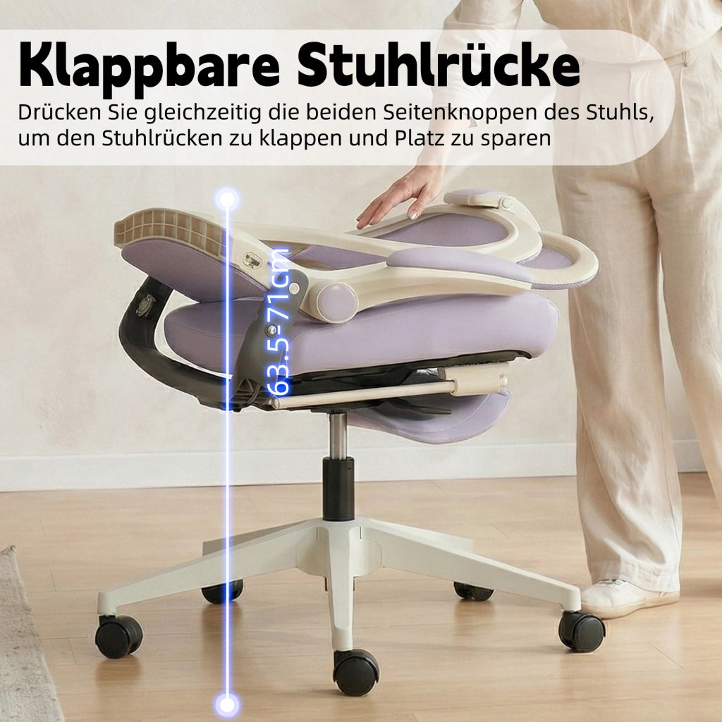 Sedia da ufficio ergonomica pieghevole con supporto lombare e poggiatesta regolabile in schiuma viola per lavoro