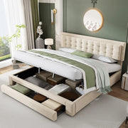 Letto matrimoniale in velluto beige 180 x 200 cm