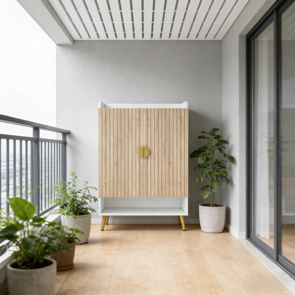 Scarpiera con 7 ripiani e ripiano inferiore aperto; 22-25 paia; per ingresso; in legno e metallo; bianco