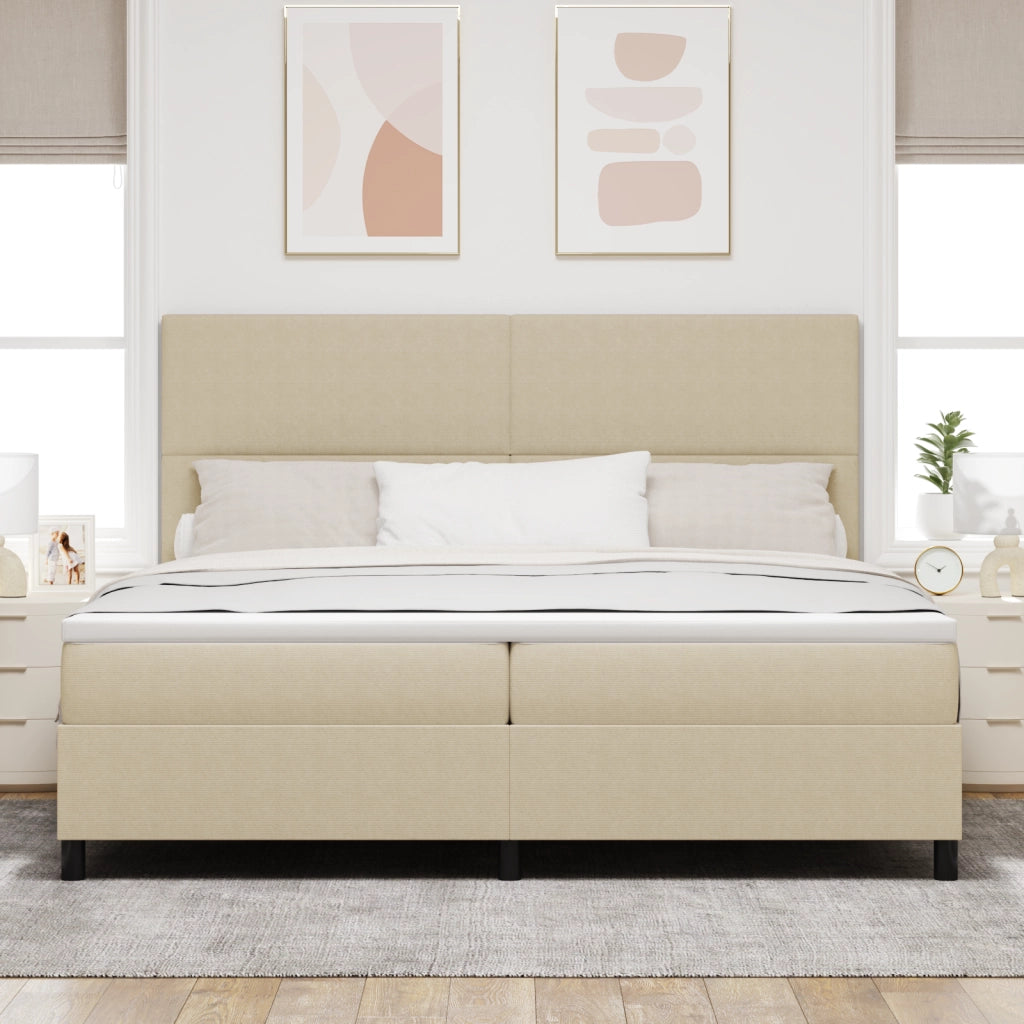 Letto Box Spring con Materasso Beige Chiaro 200x200 cm Tessuto in corduroy