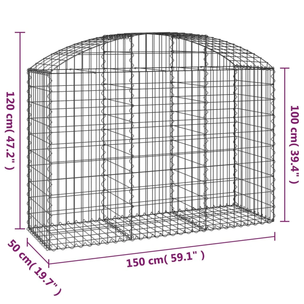 Cesto gabbione recinzione a gabbia muro di contenimento ad arco 150 x 50 x 100/120 cm ferro zincato argento 02_0039980
