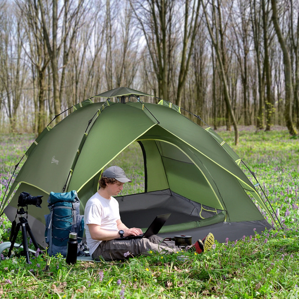 Tenda da campeggio per 3 persone verde scuro con doppio telo