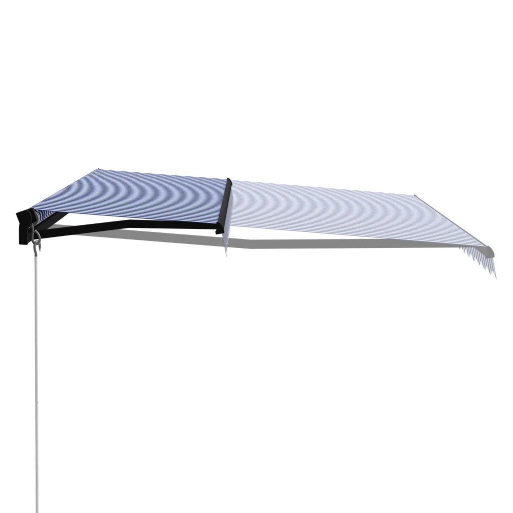 Tenda da Sole Retrattile Manuale-Tenda parasole per Patio 450x300 cm Blu e Bianca