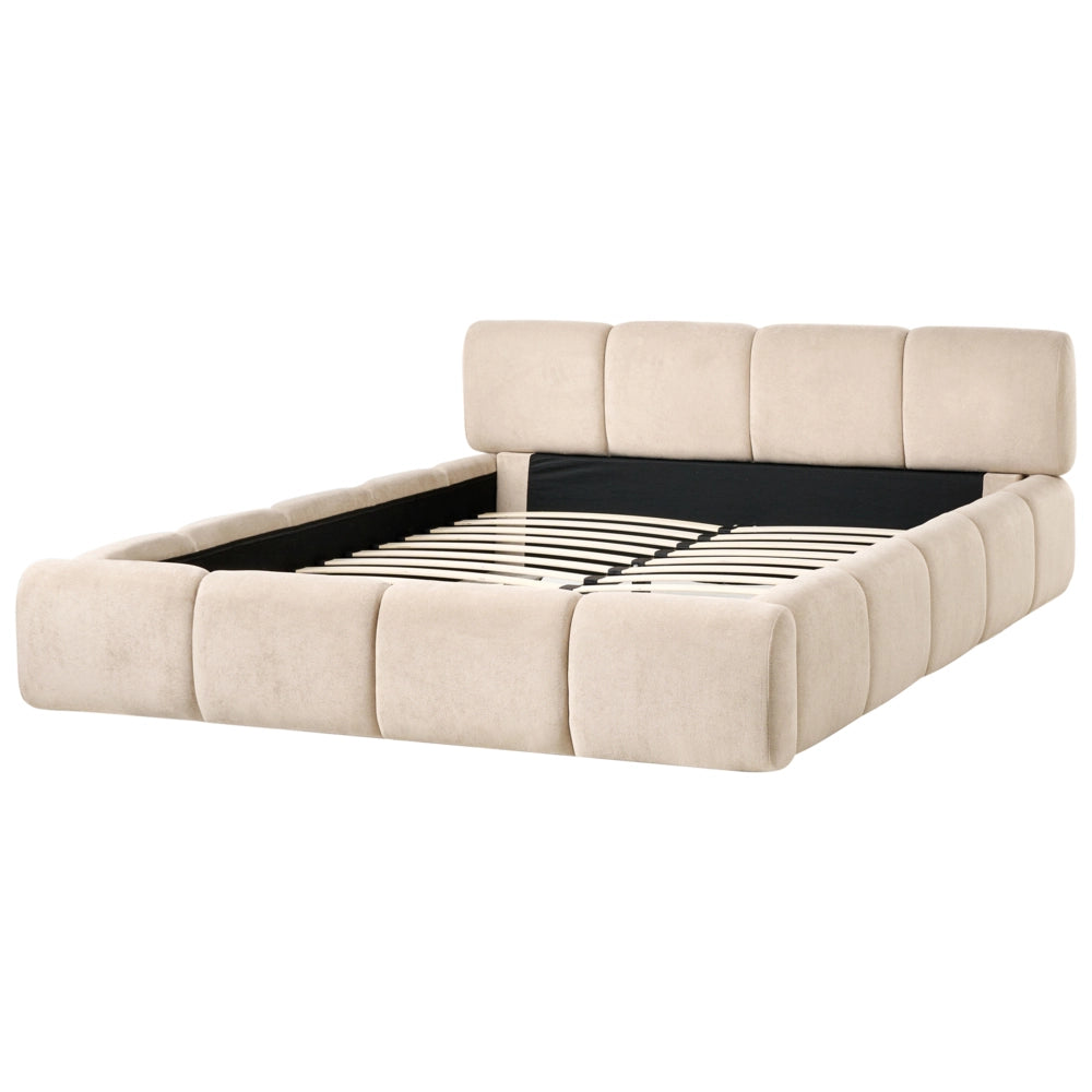 Letto minimalista in tessuto con testiera imbottita tortora 160 x 200 cm stile scandinavo