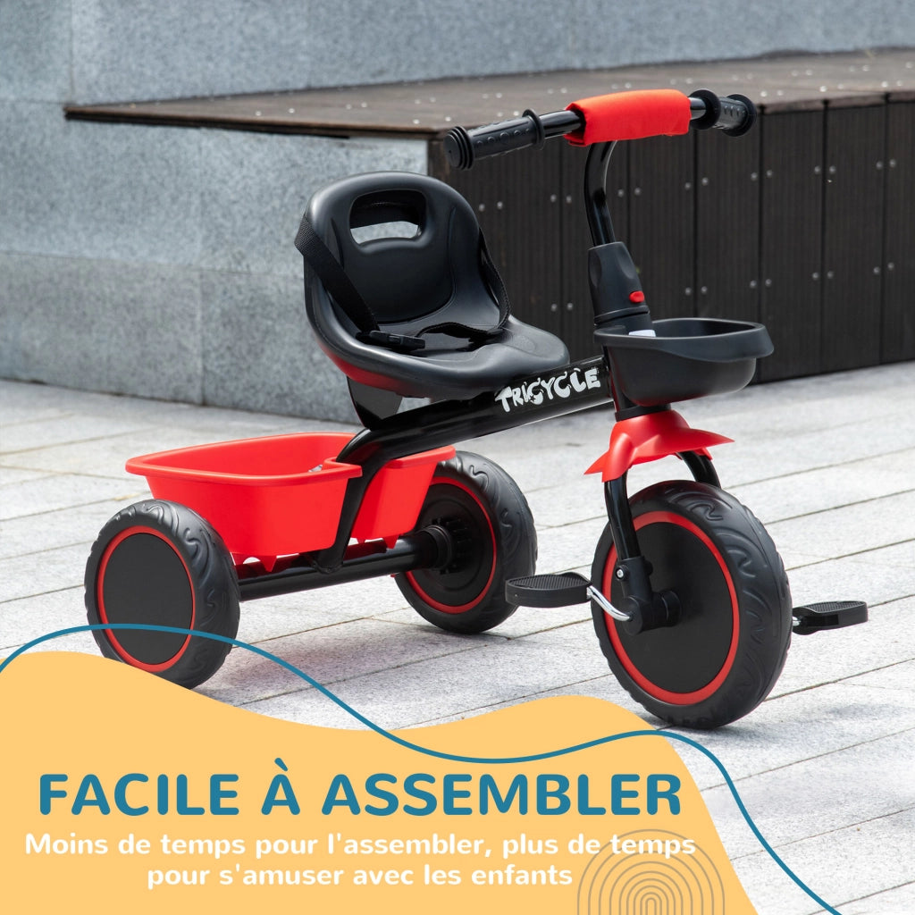 Triciclo evolutivo per bambini 2-5 anni ¨C Xylo ¨C sedile regolabile con cintura rosso e nero
