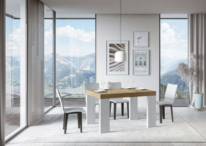 Tavolo Allungabile 130/390x90x77 cm Roxell Mix piano Quercia Natura gambe Bianco Frassino