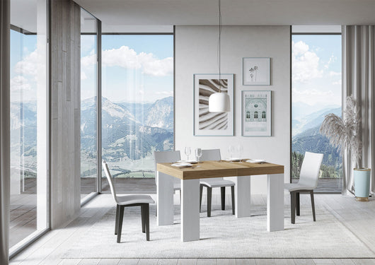 Tavolo Allungabile 130/234x90x77 cm Roxell Mix piano Quercia Natura gambe Bianco Frassino
