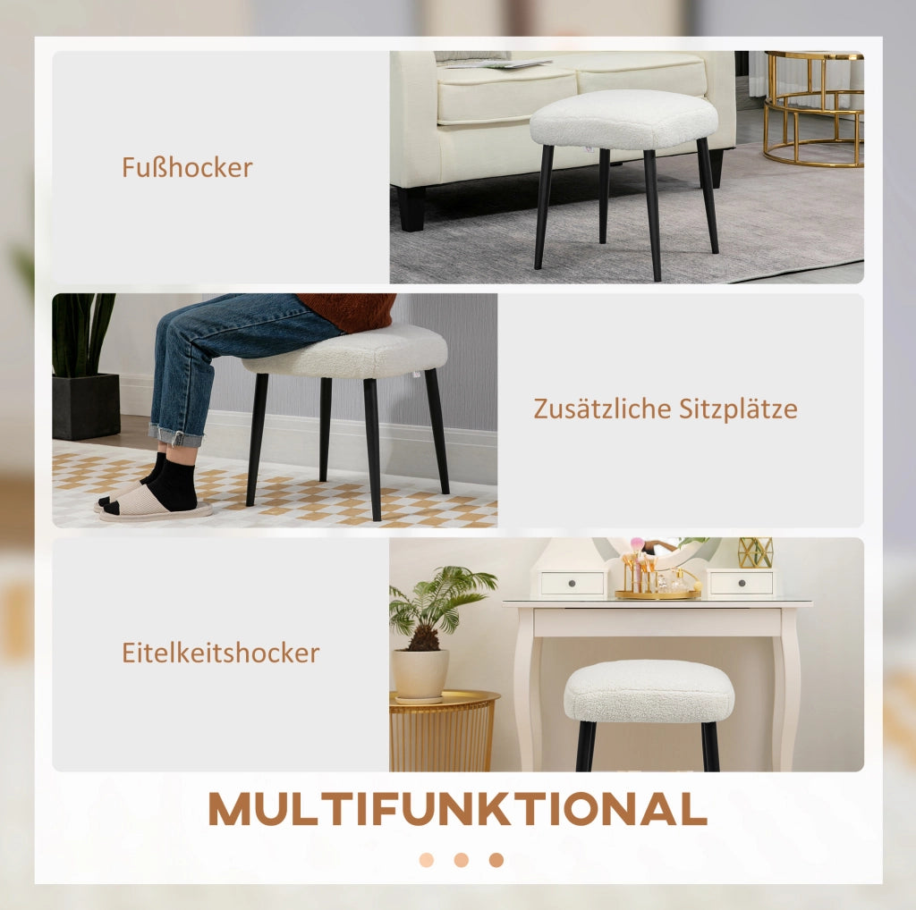 Pouf quadrato color crema con gambe in acciaio