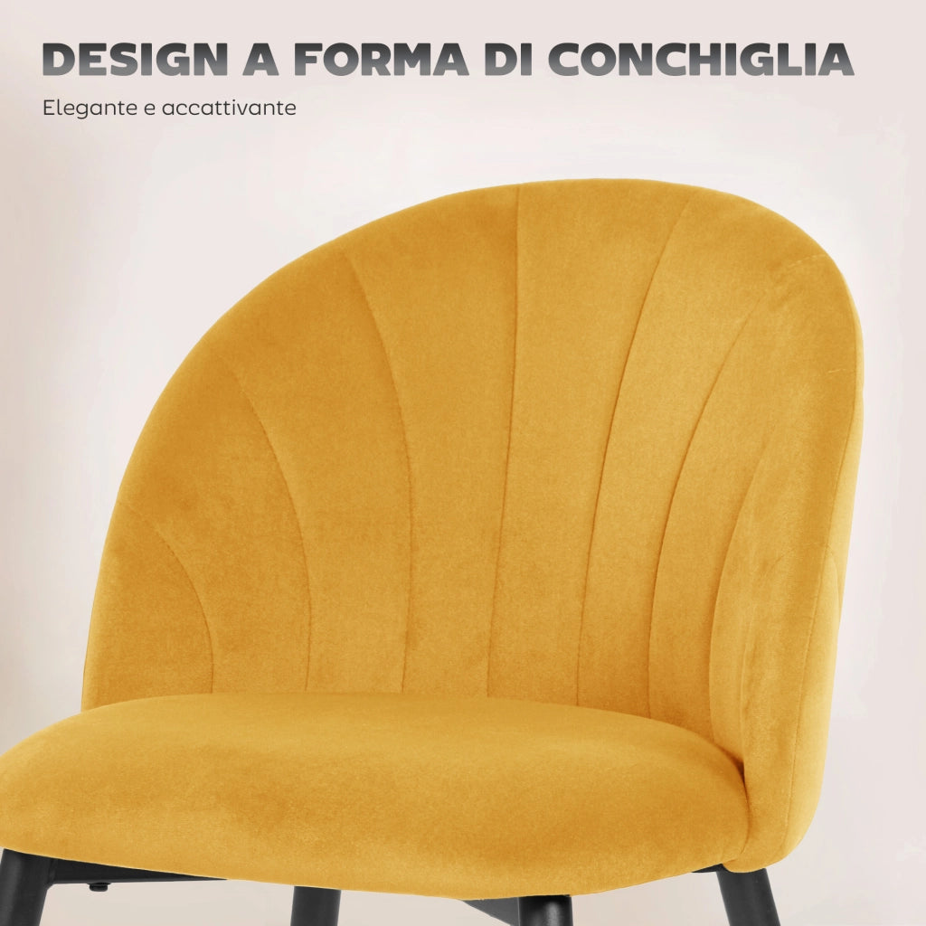 Set 2 Sedie da Pranzo Imbottite con Schienale in Velluto ¨C Minimal ¨C 52x55x79 cm Giallo