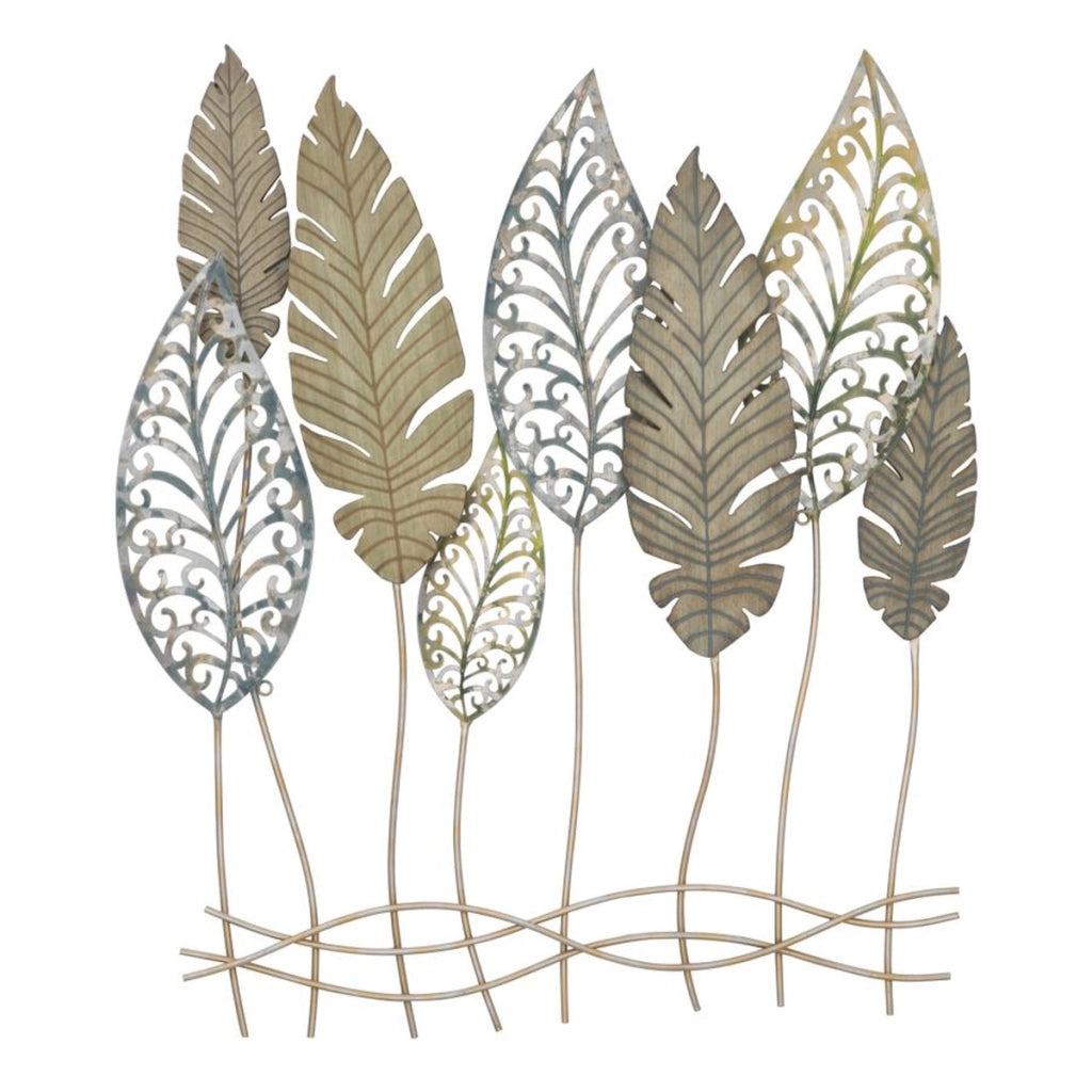 Decorazione in Metallo 3D Foglia 51, Oro, Metallo, 75x2,5x87 cm