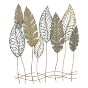 Decorazione in Metallo 3D Foglia 51, Oro, Metallo, 75x2,5x87 cm