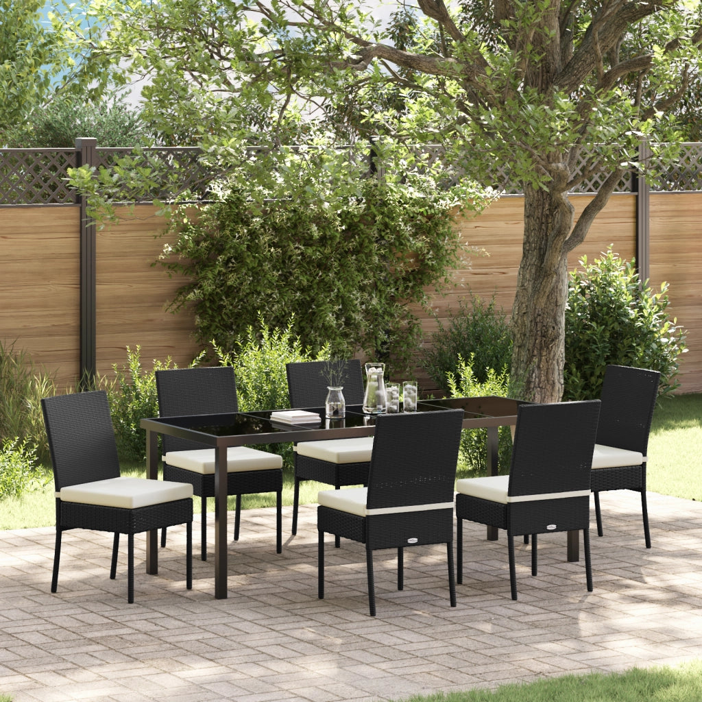 Set da Pranzo da Giardino 7 Pezzi Nero Rattan Sintetico