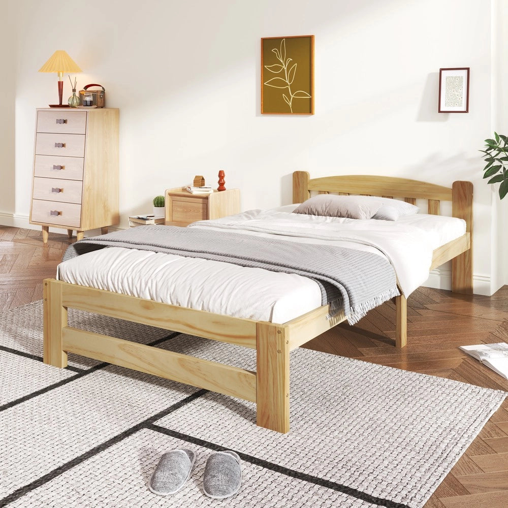 Letto Singolo in Legno Massello con Testiera e Doghe ¨C MINIMAL ¨C Naturale 90x200