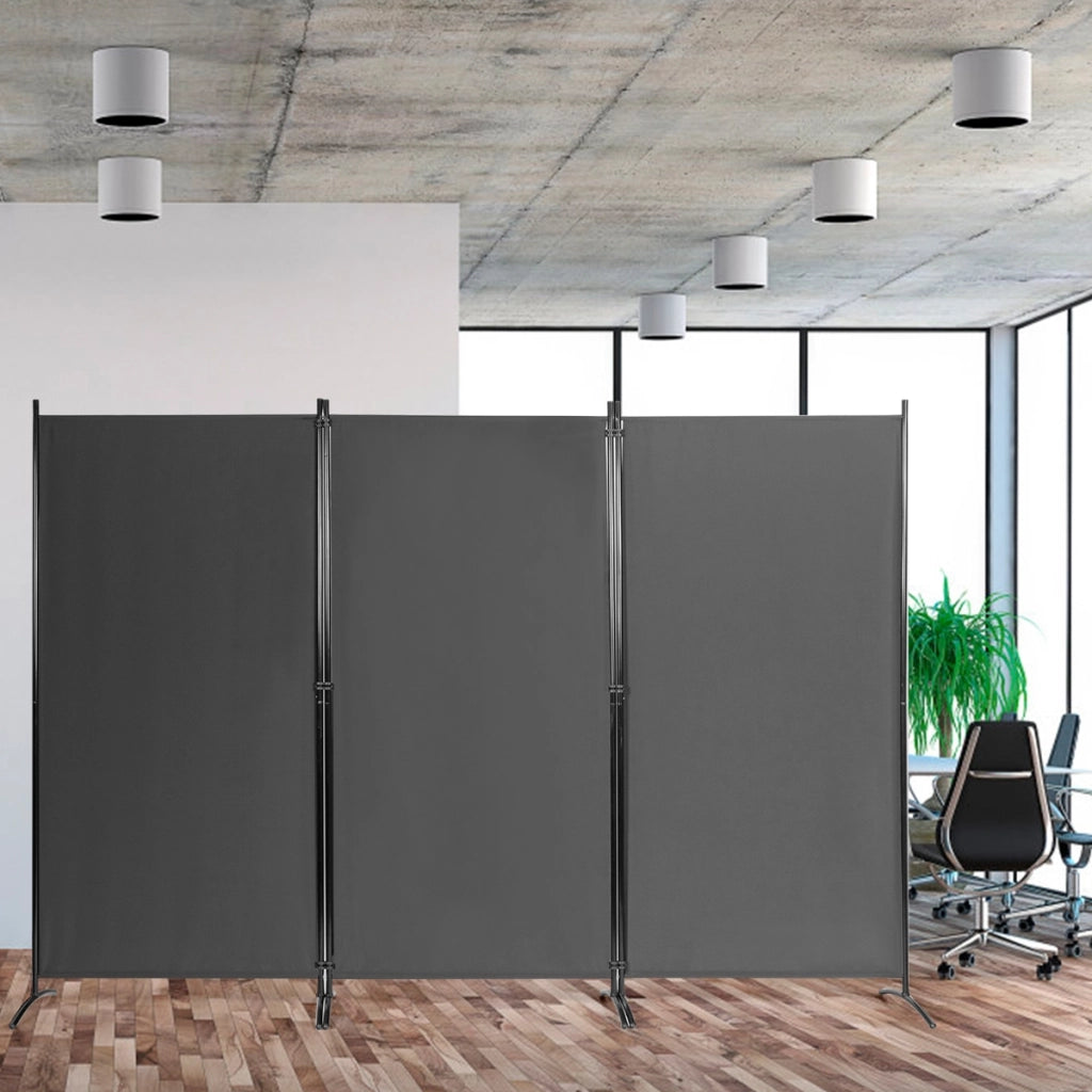Divisore con 3 pannelli per casa ufficio, Separatore pieghevole con cardini durevoli 260x183cm Grigio-Separ¨¨