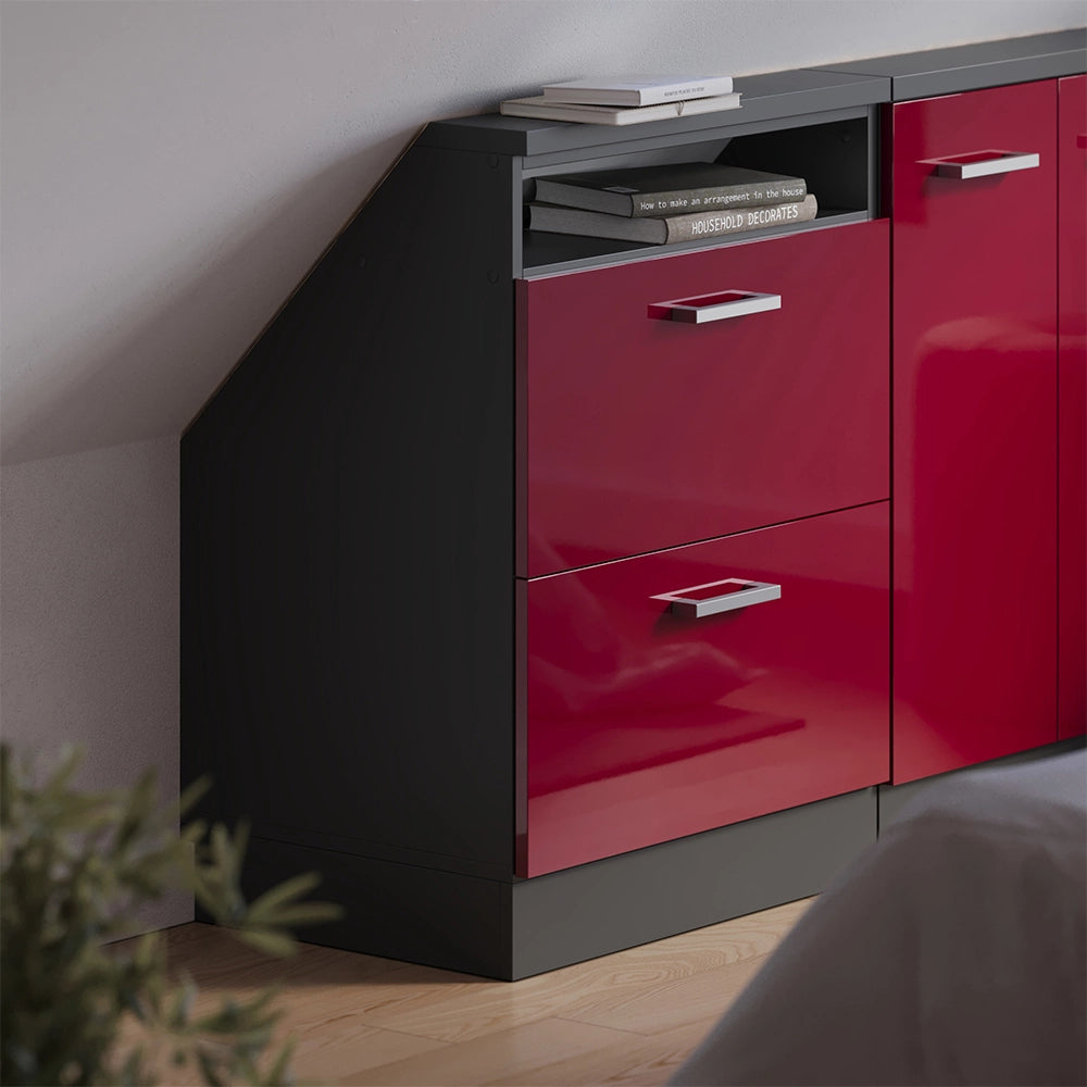 Mobile sottotetto Rion Rosso lucido/Antracite con 2 cassetti Vicco