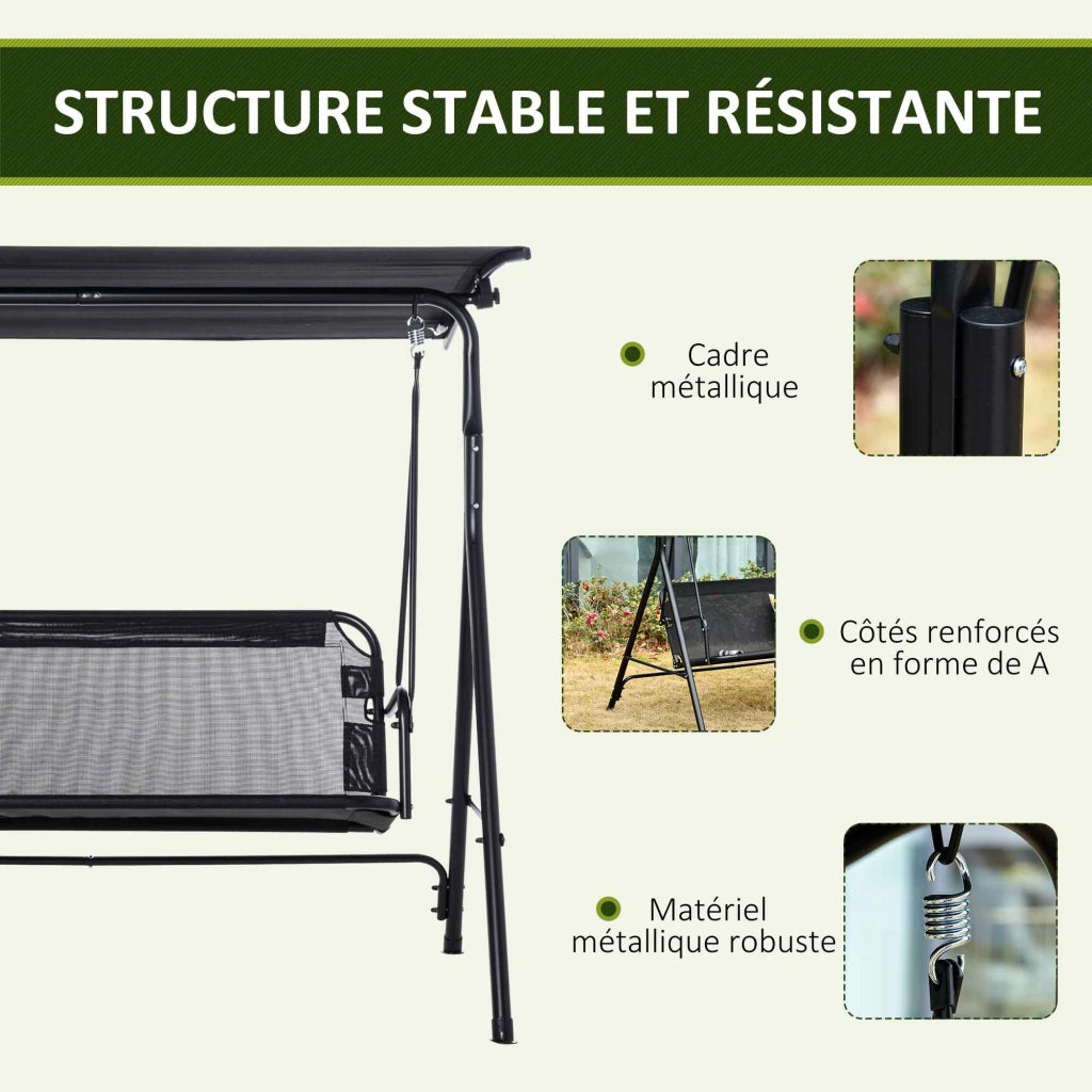 Dondolo da giardino 2 posti ¨C Xylo ¨C acciaio nero tetto regolabile 172x110x155 cm