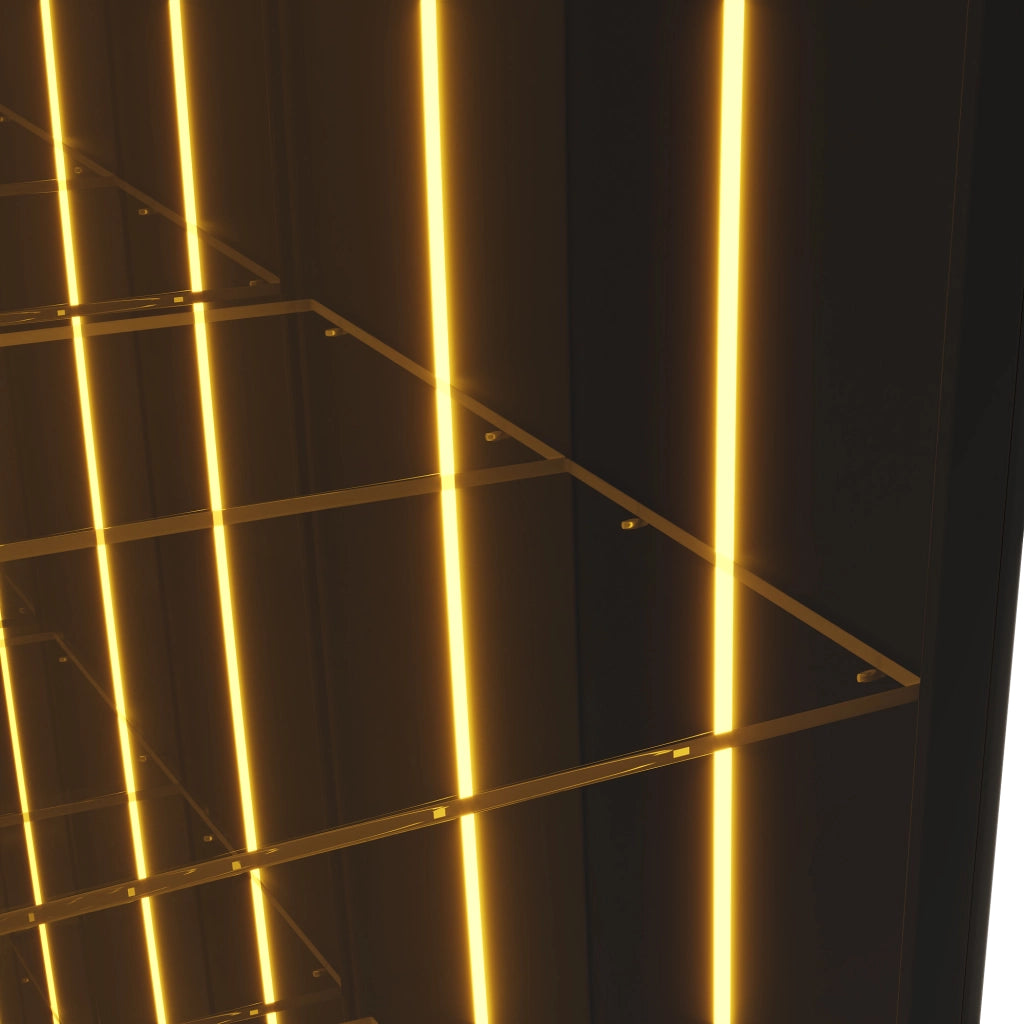 Vetrina in vetro temperato 30 x 30 x 160 cm con telaio in alluminio, 5 ripiani, LED perimetrale e chiusura soft-close, nero