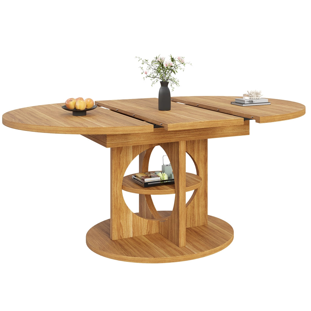 Tavolo da pranzo allungabile con spazio contenitore centrale; 2 forme; in MDF; effetto legno