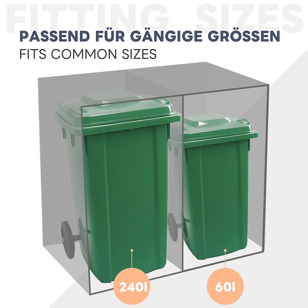 Cabina per 2 bidoni con tetto verde - Xylo - 120-240 litri, colore antracite, porta in stile legno, estensibile