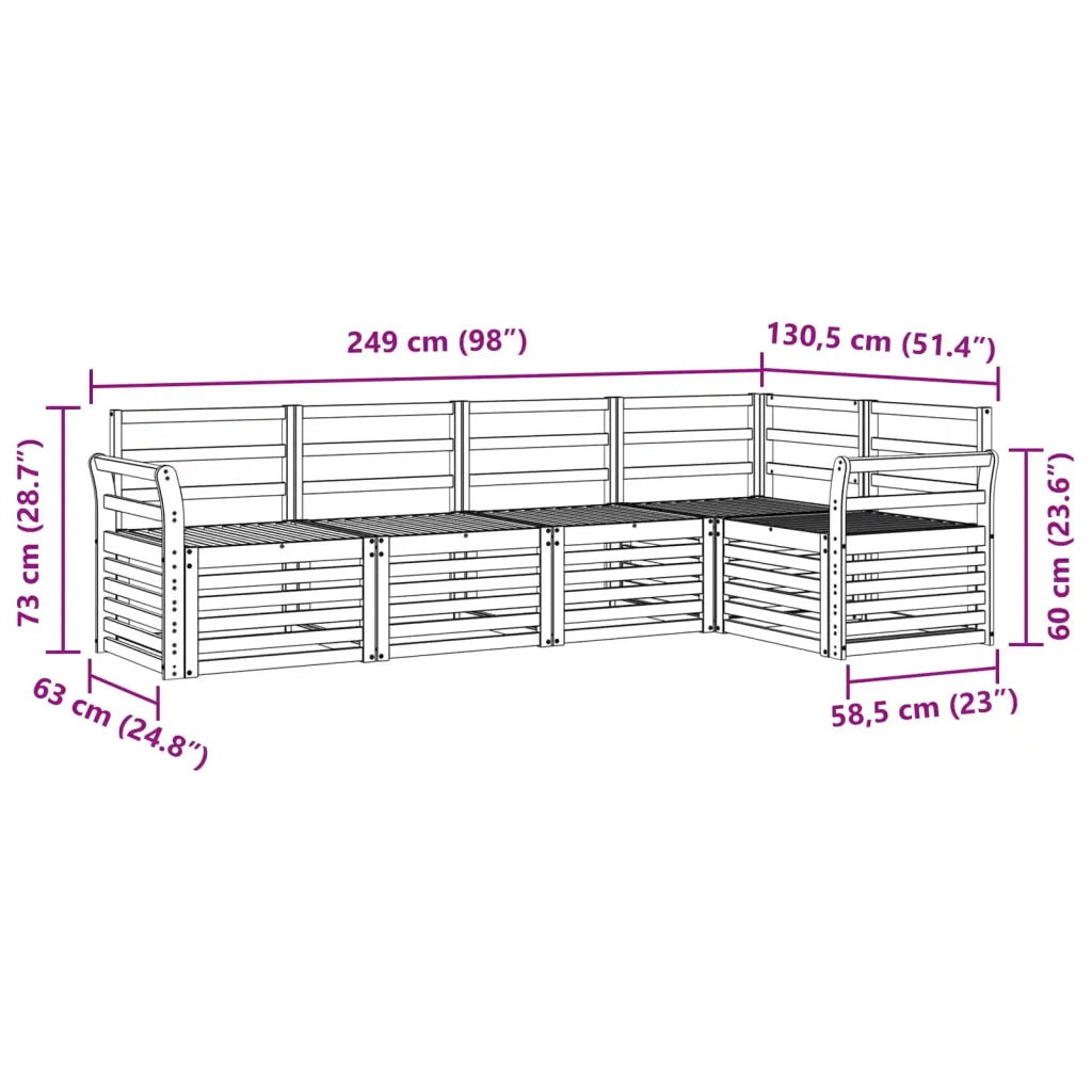 Set di divani da esterno 5 pcs Bianco 249 x 130,5 x 73 cm 3391834