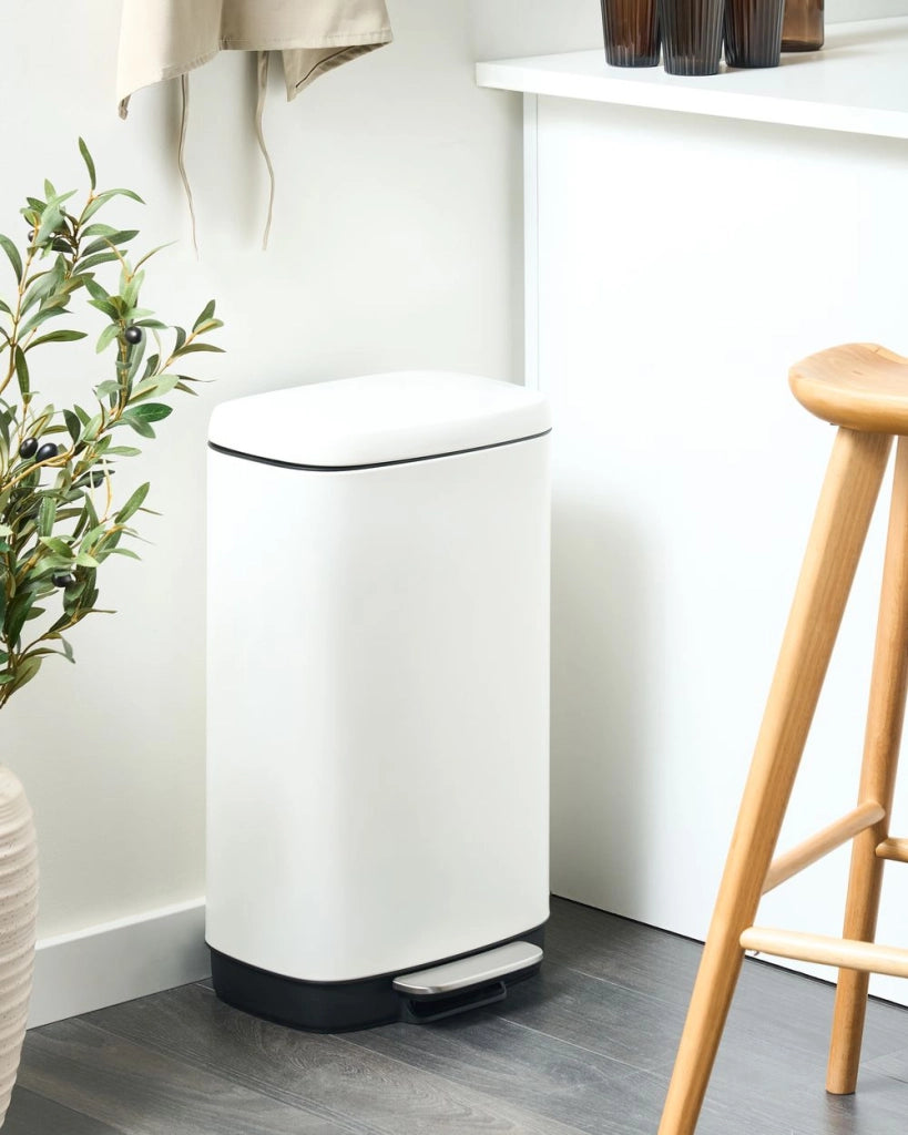 Cestino per rifiuti con pedale e coperchio Ferro Materiale sintetico Bianco Cucina moderna