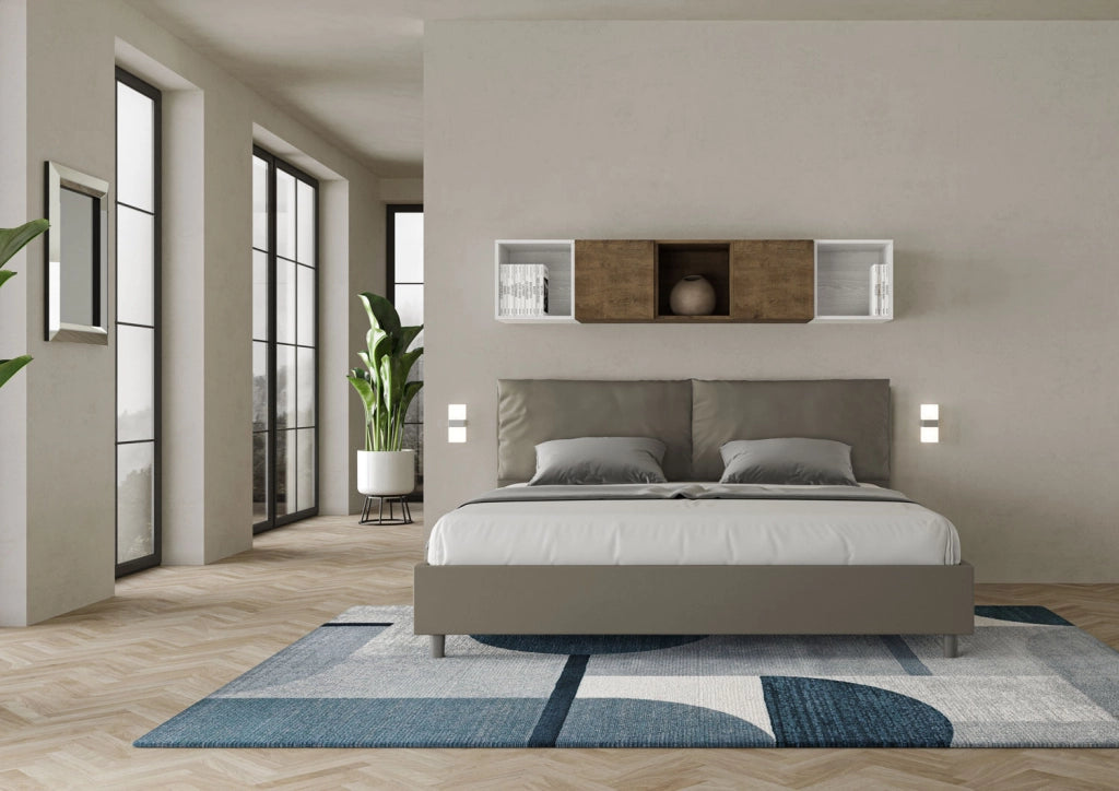 BS COM Letto matrimoniale king size contenitore imbottito 200x200 similpelle cappuccino