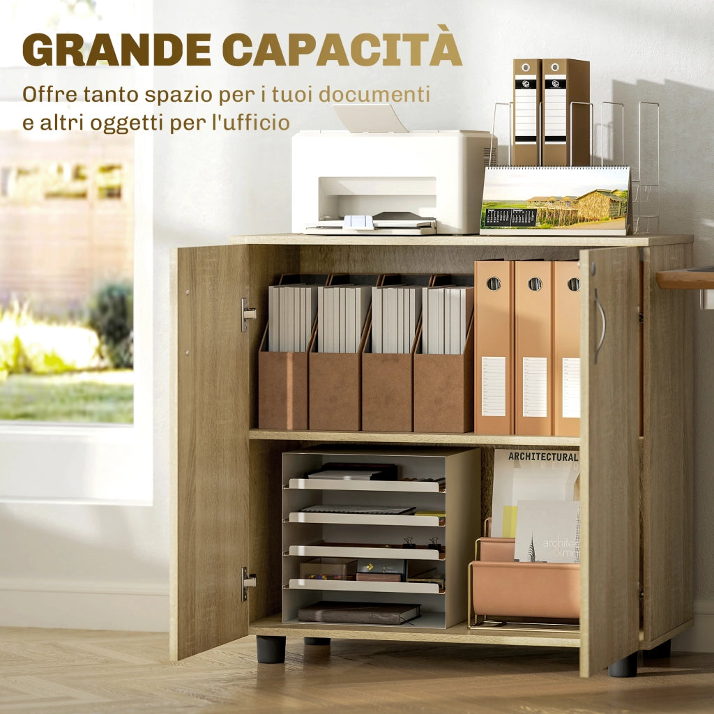 Armadietto da Ufficio Multiuso 2 Ante 80x40x80 cm con Serratura Rivestimento in Melamina Rovere
